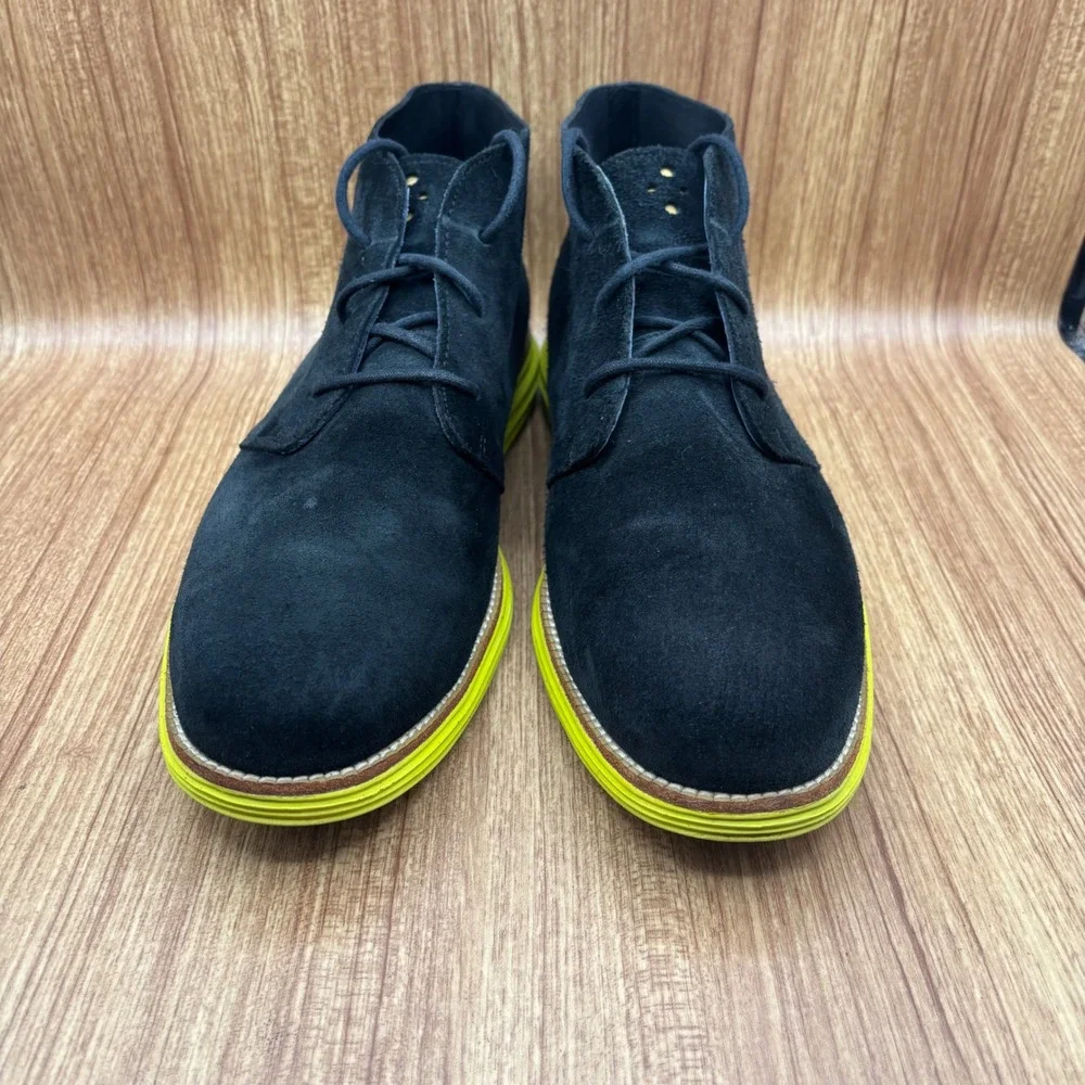 Cole Haan Lunargrand Chukka Black Mens Size 13 Suede Neon Yellow C11185